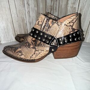 Green & Black Snakeskin Studded Harness Ankle Boots | Western Boho Rocker Bootie